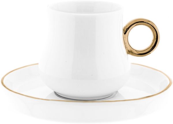 Mulex 12 Teiliges Set Mokkatassen mit Untertasse aus Porzellan Mokkaservice 100 ml Weiß/Gold