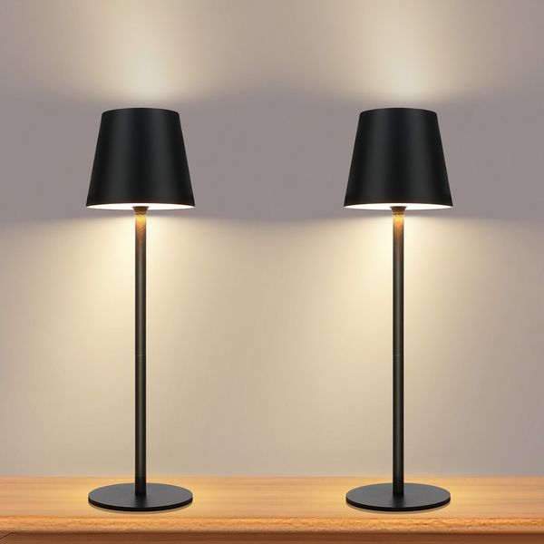 ZMH Kabellose Akku-Nachttischlampe, 2er-Pack – 2600 mAh LED-Tischlampe für den Außenbereich, wiederaufladbar, Touch-Steuerung, schwarze USB-Akkulampe