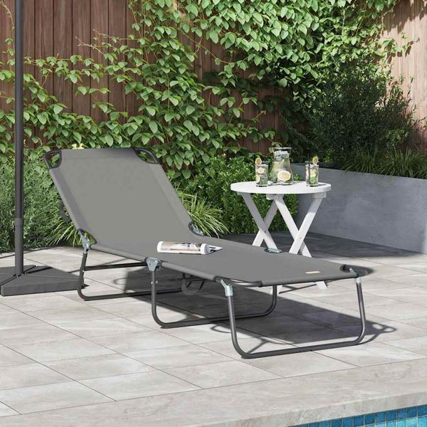 Klappbare Sonnenliege, Gartenliege Grau 188 x 57 x 86,5 cm Polyester