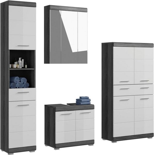INOSIGN Badmöbel-Set Siena, 4 teilig, bestehend aus:, (Set, 4-St, TOPSELLER), Hochschrank, Waschbeckenunterschrank, Spiegelschrank, Midischrank