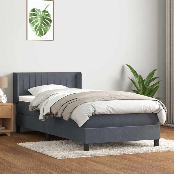 vidaXL Boxspringbett mit Matratze Dunkelgrau 80x220 cm Samt 3318304