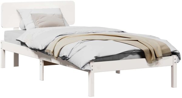vidaXL Bettrahmen mit Kopfteil Weiß 90 x 200 cm Massives Kiefernholz 872123