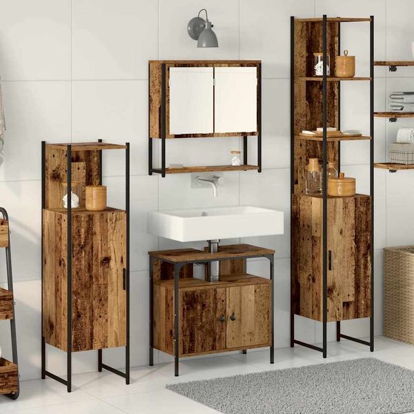 vidaXL Badezimmermöbel Set mit Regal 4 pcs Altholz Holzwerkstoff 3332603
