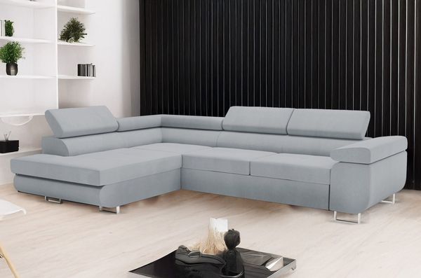 Goldstoff Ecksofa mit Schlaffunktion & Bettkasten - hochwertiges Sofa, Couch mit Schlaffunktion für Wohnzimmer - Schlafsofa - Eckcouch, Eckcouch mit praktischem Bettkasten in beige