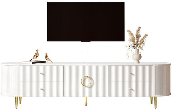 Merax Lowboard mit 3D Wellenfront & abgerundeten Kanten (180 x 40 x 38 cm, 1 St, TV Möbel mit Aluminiumgriffen & Kabeldurchlass), TV-Schrank mit 4 Schubladen, 2 Türen und Eisenfüßen