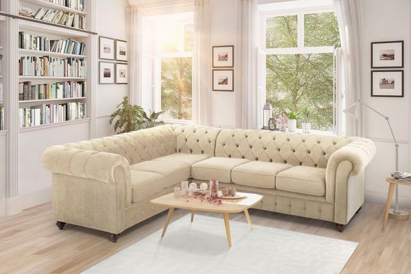 Home affaire Chesterfield-Sofa Duc Ecksofa L-Form, hochwertige Knopfheftung im Rücken, Samtoptik mit changierender Optik