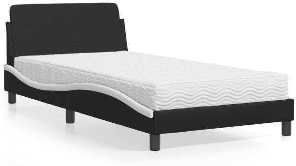 vidaXL Bett mit Matratze Schwarz und Weiß 100x200 cm Kunstleder 3208362