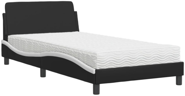 vidaXL Bett mit Matratze "Dover" Schwarz und Weiß 100x200 cm Kunstleder 3208362