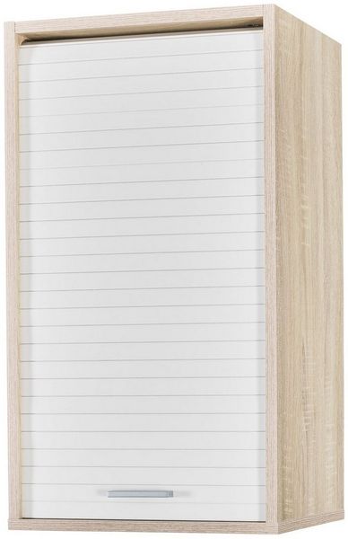 SIMMOB Rollladenschrank Küchenschrank, höhenverstellbare Böden, Eiche-Weiß, 72 x 40 x 35 cm