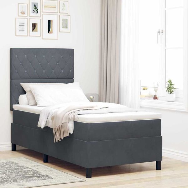 vidaXL LED Boxspringbett mit Matratze Dunkelgrau 90 x 190 cm Samt 3343215