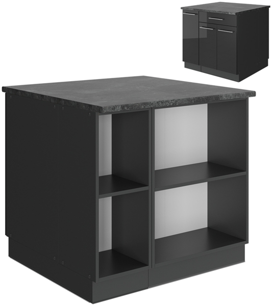 Kücheninsel Fame-Line Anthrazit Hochglanz 90 cm ohne Arbeitsplatte Vicco