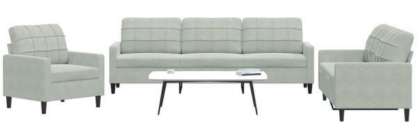 vidaXL 3-tlg. Sofagarnitur mit Kissen Hellgrau Samt 3278431