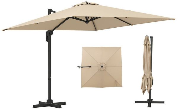 KOMFOTTEU Sonnenschirm, Ampelschirm 360°drehbar, 300 x 300 cm