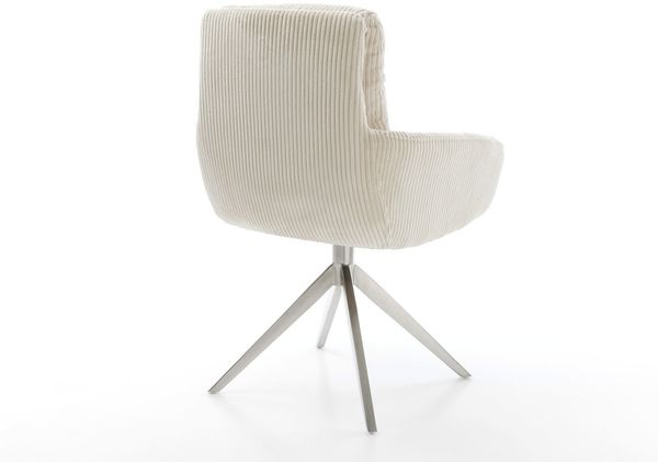 Esszimmerstuhl Abelia-Flex mit Armlehnen Cord Beige Kreuzgestell breit Edelstahl Bild 5