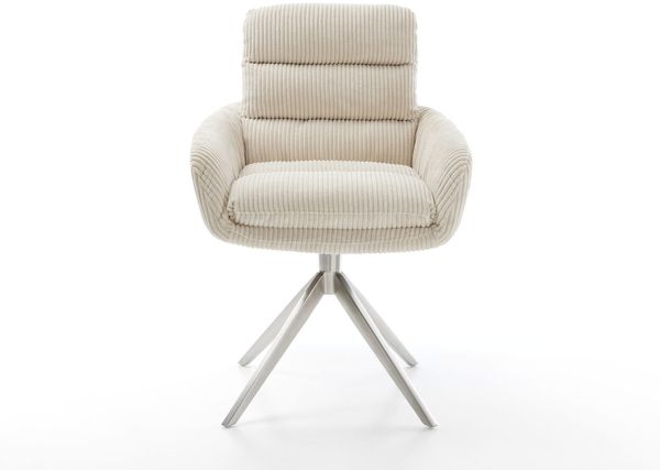 Esszimmerstuhl Abelia-Flex mit Armlehnen Cord Beige Kreuzgestell breit Edelstahl Bild 2