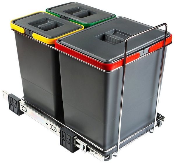 SO-TECH® Mülleimer Abfallsammler Ecofil 18+8+8L mit Deckel, Abfallsystem für Korpusbreite ab 40 cm