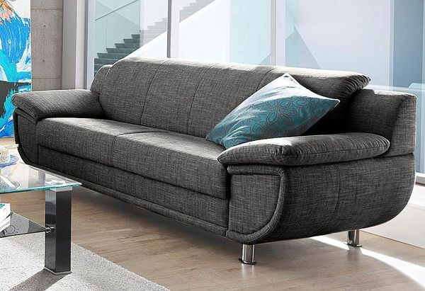TRENDMANUFAKTUR 3-Sitzer Rondo, Breite 207 cm, breite Armlehnen, Füße chromfarben, Big-Sofa wahlweise mit Federkern, in verschiedenen Bezügen bestellbar
