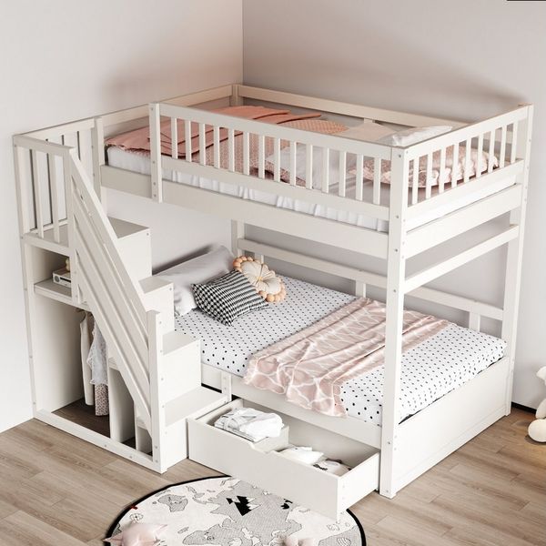 REDOM Etagenbett mit sicherer Treppenaufbewahrung, Kinderbett aus Massivholz (Holzbett, Kinder & Jugendliche, 90x200 cm), Ohne Matratze