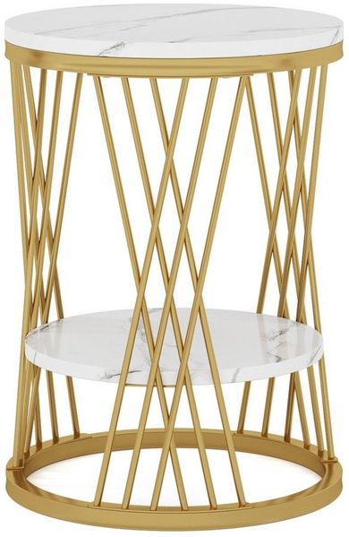 Tribesigns Beistelltisch Couchtisch, rund, 2 Ebenen, Marmoroptik, modern, Ø45 cm x 60 cm