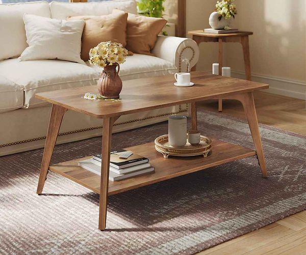 VASAGLE Wohnzimmertisch mit Ablage, 2-stöckiger Couchtisch, für Wohnzimmer, 55 x 100 x 45 cm, einfache Montage, braun