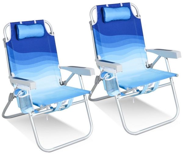 HOMECALL Klappstuhl Strandstuhl Leicht Klappbar Camping, 5-fach verstellbare Rückenlehne (Bis150KG Aluminiumrahmen, groBe Kuhitasche und Aufbewahrungstasche, 2 St), Seitentaschen, Kopfstütze, Schultergurten, Handtuchhalter