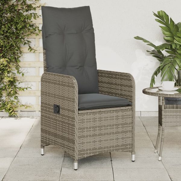vidaXL Gartensessel Verstellbar mit Kissen Grau Poly Rattan 365682