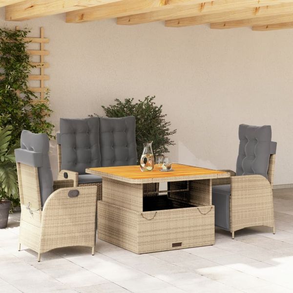 vidaXL 4-tlg. Garten-Essgruppe mit Kissen Beige Poly Rattan 3277489