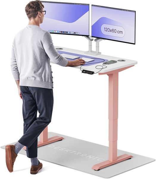 Desktronic HomePro Elektrisch höhenverstellbarer Schreibtisch 120x60cm Rosa/Weiß mit Memory-Funktion, Anti-Kollisions Technologie, USB-A und USB-C-Ladeanschlüssen
