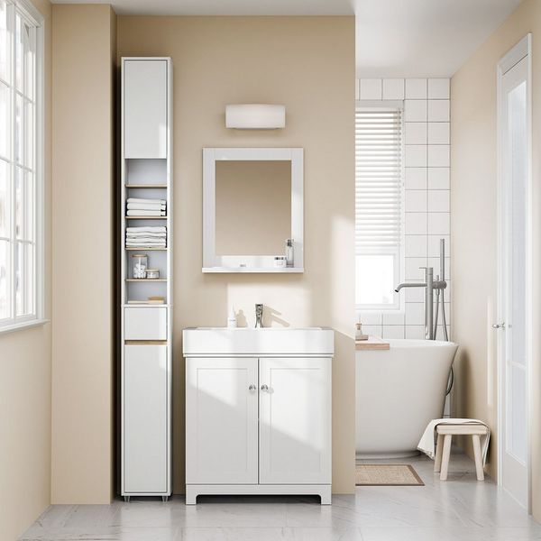 SoBuy Badkommode BZR34-II, Badschrank schmal, Badezimmermöbel, Wasserabweisender, Badzimmerschrank mit verstellbare Ablagen Badkommode schmal Badezimmer