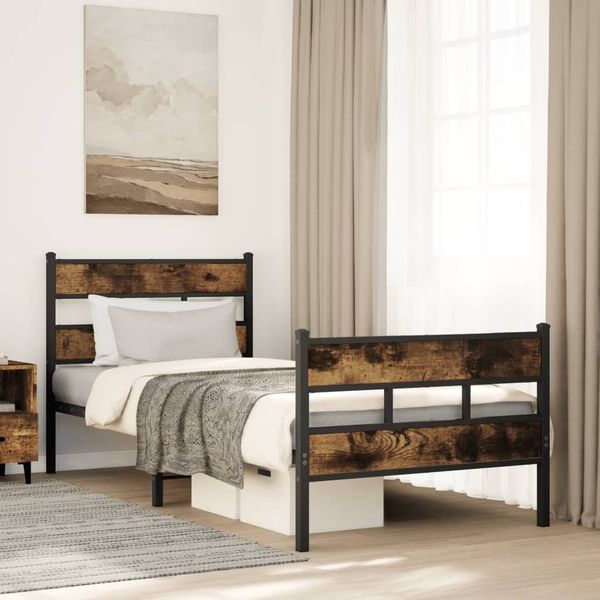 vidaXL Metallbett ohne Matratze Räuchereiche 100x200 cm 4017066