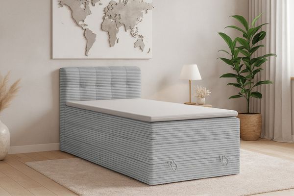 Deine Möbel 24 Boxspringbett JUNG 2 Polsterbett Komplettbett Hotelbett Cord-Stoff inkl. Topper (für Jugendliche Jugendbett Cord Beige Creme Grau Schwarz Anthrazit, 3-St, Bonellfederkernmatratze H3 Taschenfederkernmatratze H4), 90x200 100x200 120 cm Ein...