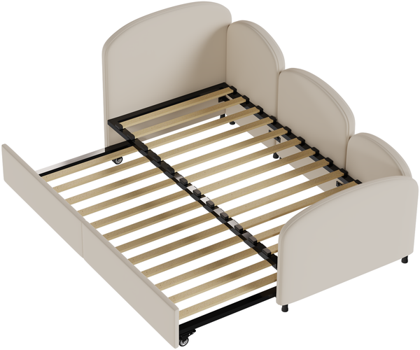 Kinderbett 90×200 cm mit Rausfallschutz, Schublade und Blumen-Design, Beige, ohne Matratze Bild 9