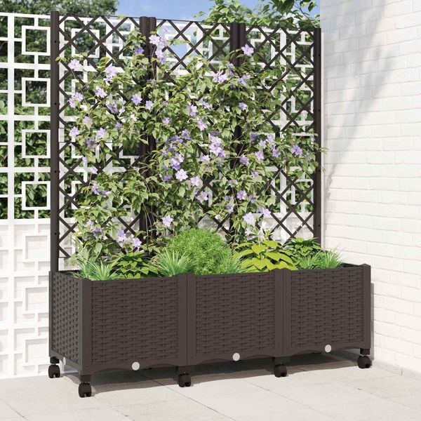 vidaXL Pflanzkübel mit Spalier und Rädern Braun 120 x 40 x 146 cm PP 3423056