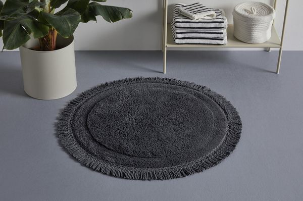 LeGer Home by Lena Gercke Badematte Tamsin, Badvorleger, Badezimmer Teppich, Höhe 20 mm, strapazierfähig, fußbodenheizungsgeeignet, Baumwolle, rund, mit Fransen, Badteppich, Badematte, Baumwolle