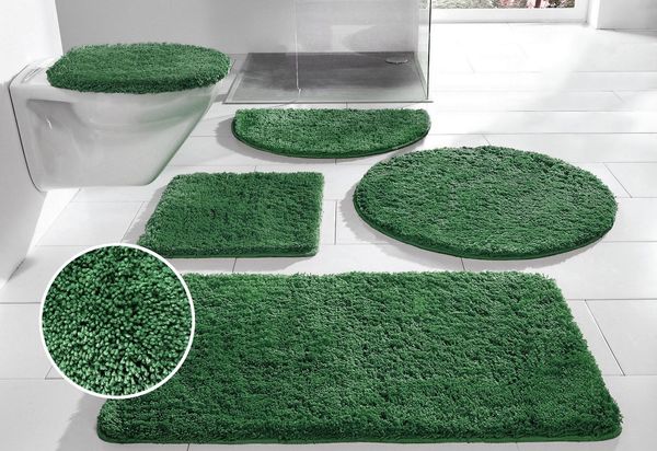 OTTO home Badematte Inga, Badezimmer Teppich, Badvorleger, Höhe 20 mm, rutschhemmend beschichtet, schnell trocknend, strapazierfähig, fußbodenheizungsgeeignet, Polyester, rechteckig, 3tlg Set Hänge WC, Badteppich, unifarben, weich, als halbrund und rec...