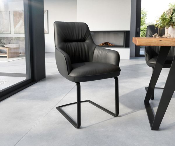 Freischwinger Zelia-Flex mit Armlehnen Echt-Leder Schwarz Freischwinger flach Schwarz Taschenfederkern