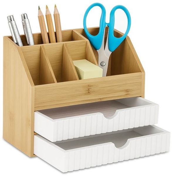 Relaxdays Schreibtisch Organizer Bambus