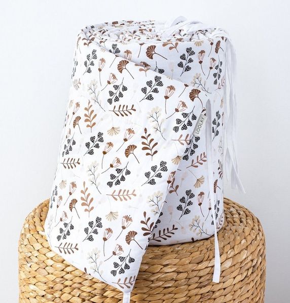 Loolay Bettnestchen PREMIERE! Blumenwiese BRAUN Bettumrandung 420, 360, 210, 180 x 30cm, (Babynestchen Bettsprossen Kopfschutz Babyausstattung Blumen BABYNEST, 100% Baumwolle Babybett Bettschutzgitter Umrandung), 100% Europäische Stoffe und Kleinserien...