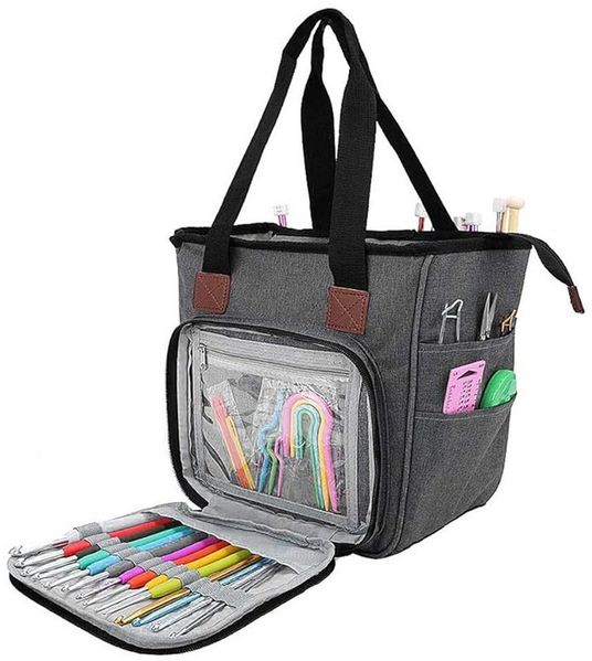 TUWENA Aufbewahrungsbox Häkeltasche für Garn, Leichte Stricknadeln, Wollaufbewahrungstasche, Tragbare Garntasche für Stricknadeln, Häkelnadeln, Wolle und Zubehör