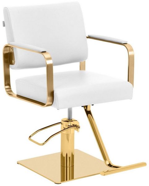 Physa Armlehnstuhl Friseurstuhl mit Fußstütze höhenverstellbar Barber-Stuhl 200 kg, Golden, Weiß