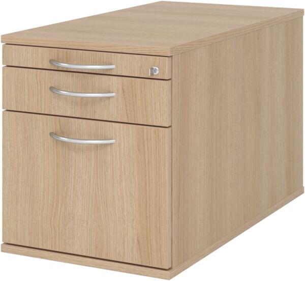 bümö Rollcontainer mit Hängeregister für Hängeordner, Container abschließbar in Eiche - Rollwagen mit Hängeregistratur als Schreibtisch Unterschrank od. Bürocontainer m. Bogengriffe, TC20-E-E-BM