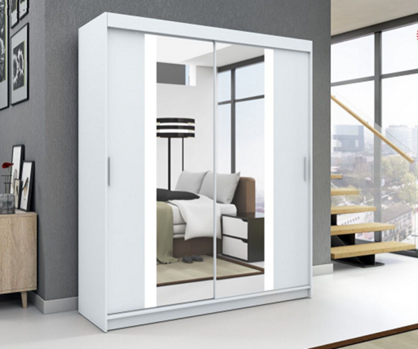 Schwebetürenschrank BRUNI 2-türig Schrank 120 cm (mit Spiegel) Farbe: Weiß