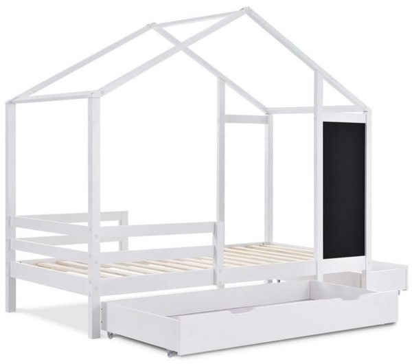BlingBin Kinderbett Hausbett Hochbett mit Schubladen (1-tlg, mit Rausfallschutz 90x200cm Weiß), inkl. Lattenrost, Kiefer-Massivholz, Tafel Bild 4