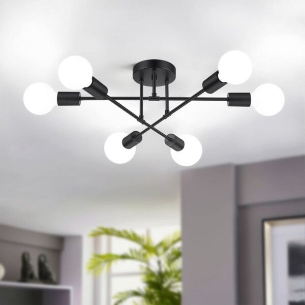 Jibenhome LED Deckenleuchte Schwarz Kronleuchter-Hängend Deckenlampe 6/8 Flammig E27, 6 Flammig, LED fest integriert, Retro Deckenstrahler, ohne Leuchtmittel