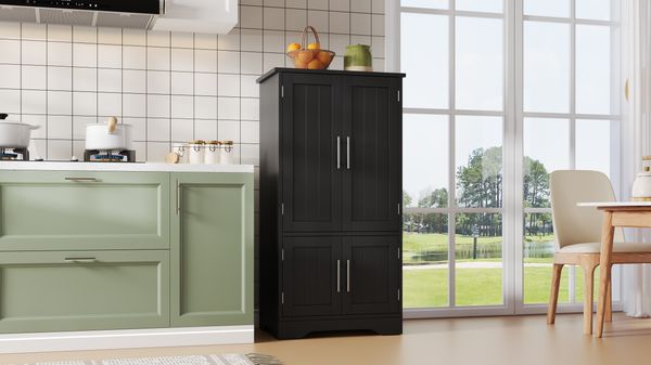 Kommode 120x60x40 cm, MDF, 4-türig mit 3D-Wellenfront und wiederaufladbarem LED-Sensorlicht, schwarz