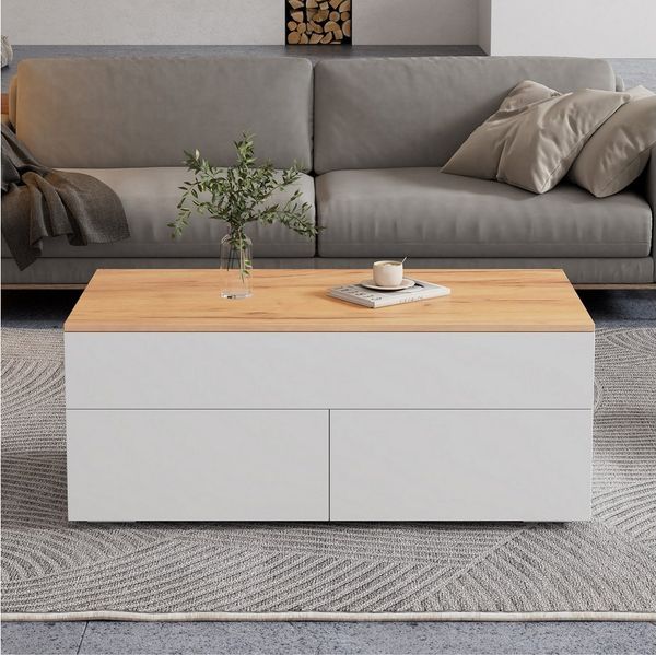 STILVORA Couchtisch Wohnzimmertisch mit Stauraum Sofatisch Beistelltisch mit 2 schubladen (Satztisch, Wohnzimmertisch, 1-St, 2 schubladen), Verstecktem und halboffenem Stauraum