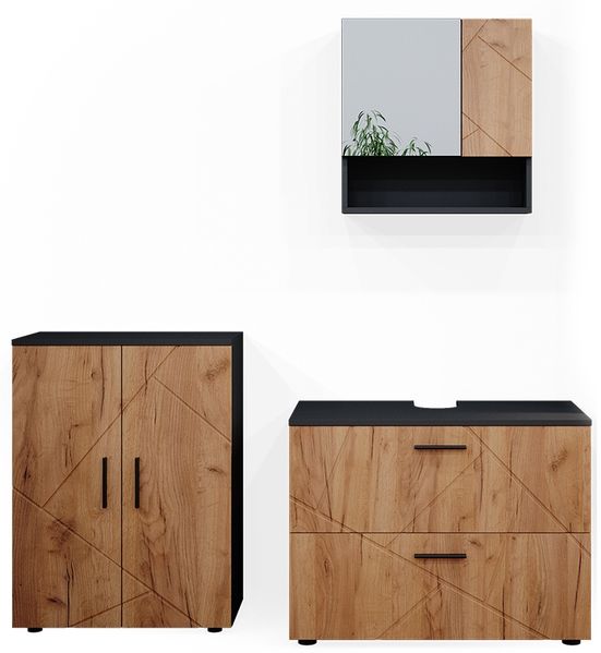 Badmöbel-Set Irma Goldkraft Eiche/Anthrazit 3 Teile, mit Unterschrank 80 cm Vicco