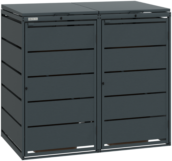 MBOX24 Classic Mülltonnenbox für 2 Mülltonnen (240L) aus verzinktem Stahl, 2er Metall Mülltonnenverkleidung in Anthrazit, robust & wetterfest