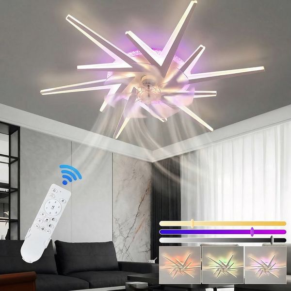 oyajia Deckenleuchte Leise Deckenventilator mit Beleuchtung, 78W LED Deckenleuchte 5800LM, LED fest integriert, Warmweiß, Naturweiß, Kaltweiß, LED Deckenleuchte mit Ventilator, 7 Lichter Design Deckenventilator