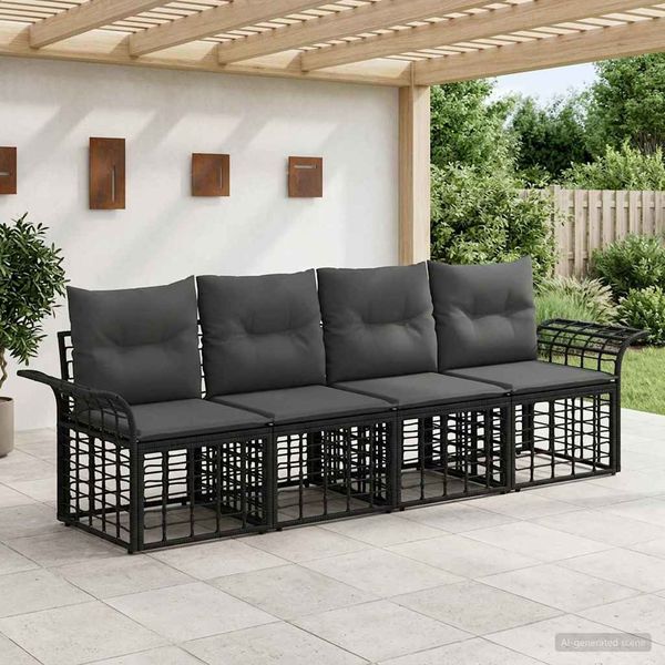 vidaXL Outdoor-Sofagarnitur 4 pcs Schwarz und Dunkelgrau Polyester 3437637